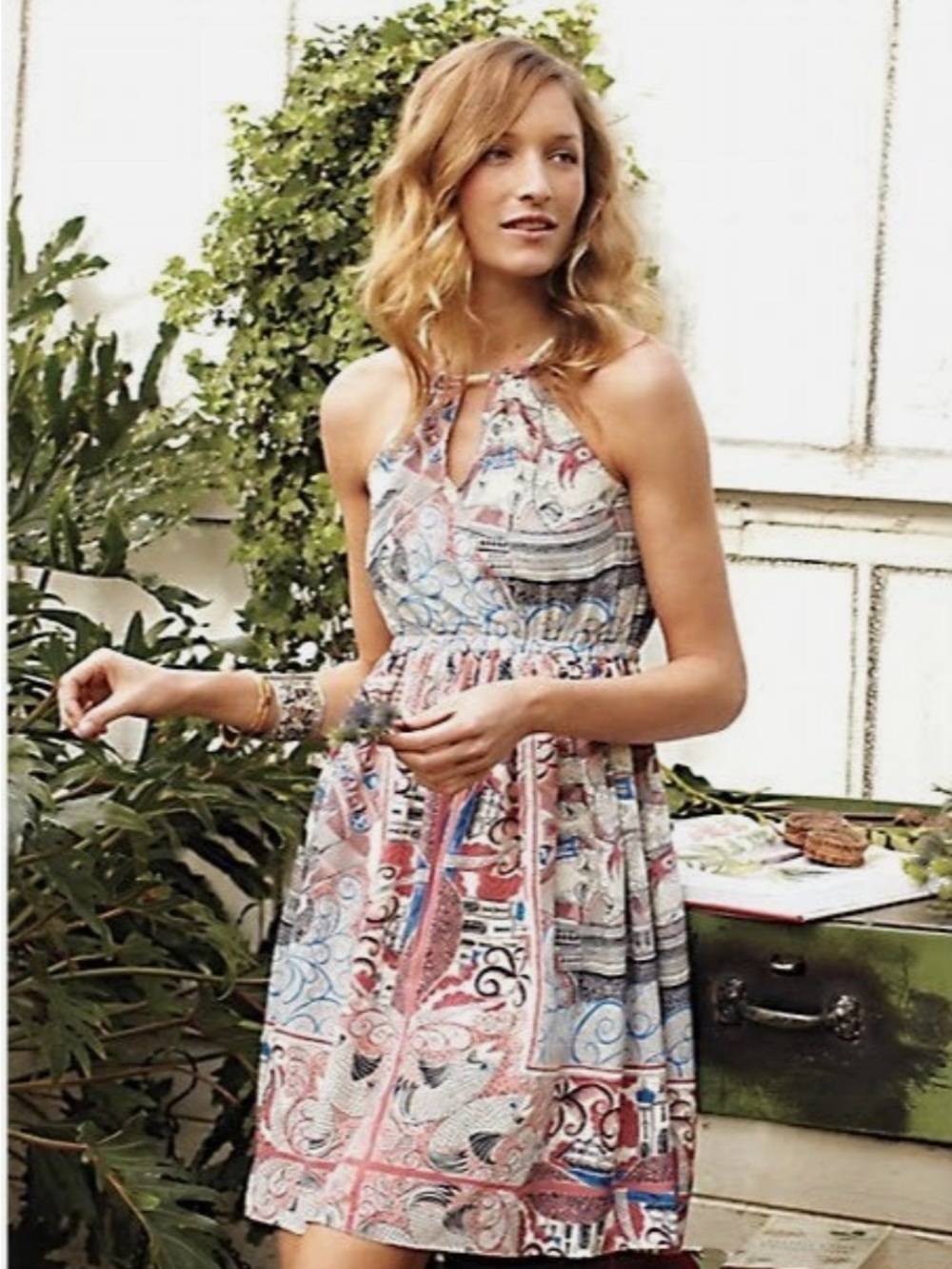 Anthropologie Floreat Boho Paisley Silk Halter Dress Rope Strap Medium Vacation